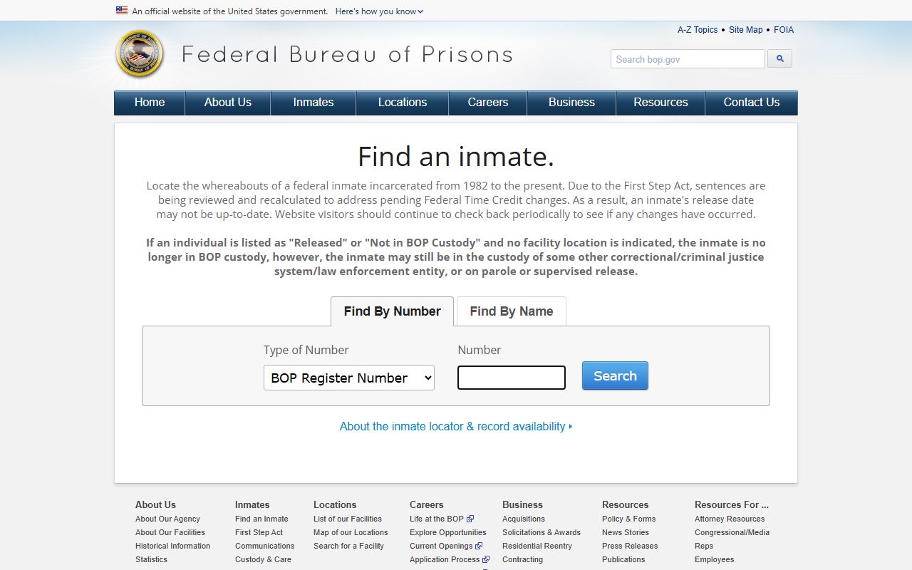 Federal BOP inmate locator for Lavaca County federal inmate records fallback