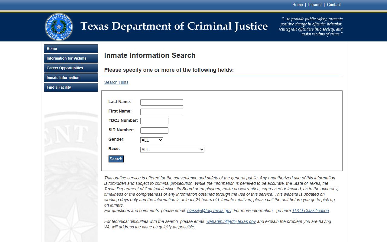 TDCJ inmate search for sentenced prisoners from Lavaca County